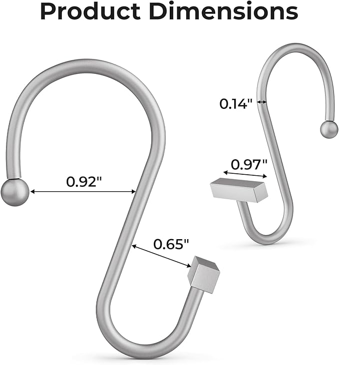 Silver Shower Curtain Hooks, Bathway Shower Curtain Rings Rust Proof, 12PCS Shower Hooks for Shower Curtain, T-Bar Design Convenient Elegant Shower Curtain Hangers for Bathroom Kitchen Wardrobe