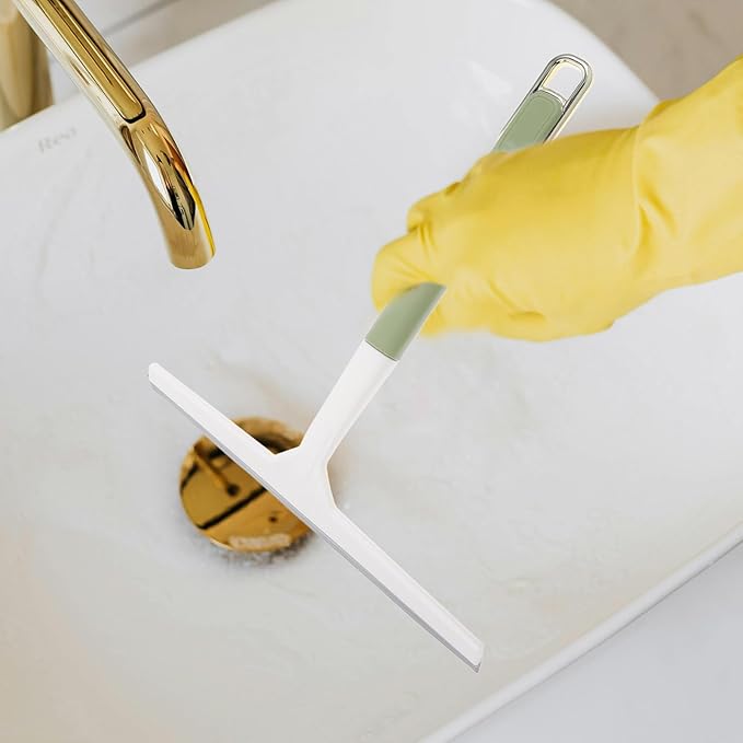 Wide Glass Shower Squeegee with Soft Rubber Blade, Handheld Window and Car Windshield Water Scraper for Home Bathroom Cleaning, Light Green