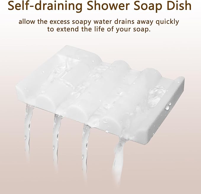 Soap Dish for Shower, Bathroom & Kitchen – Non-Slip, Self-Draining Design to Keep Soap Dry, Extend Soap Life – Easy to Clean, Compact & Durable (White, 1 pcs)
