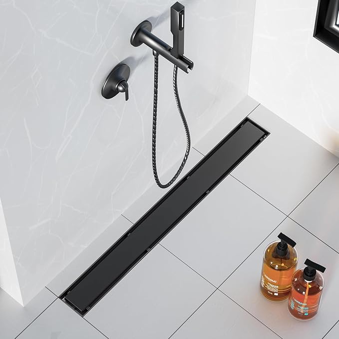 Neodrain 60 in Matte Black Linear Shower Drain- with 2-in-1 Flat & Tile Insert Cover, 304 Stainless Steel Rectangle Shower Floor Drain,Floor Shower Drain