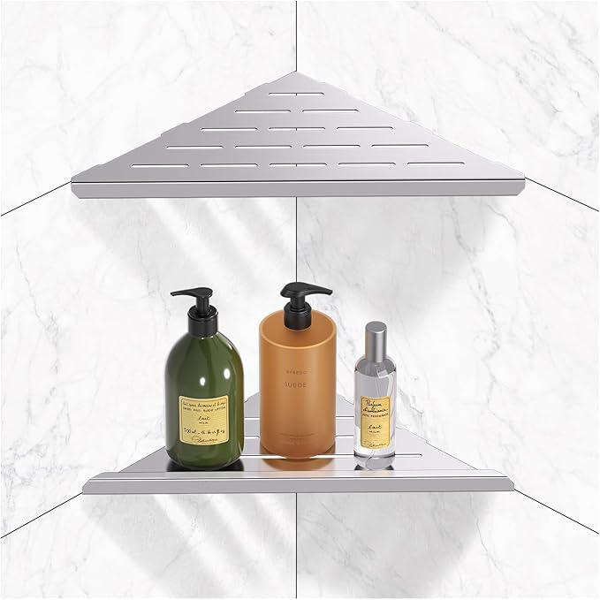 YACVCL Corner Shower Shelf,Brushed Nickel 304 Stainless Steel 10" Slot Design Recessed Corner Shelf Bathroom for Tiled Wall,No-Drill Rack Storage Bathroom Accessories,2 Pack