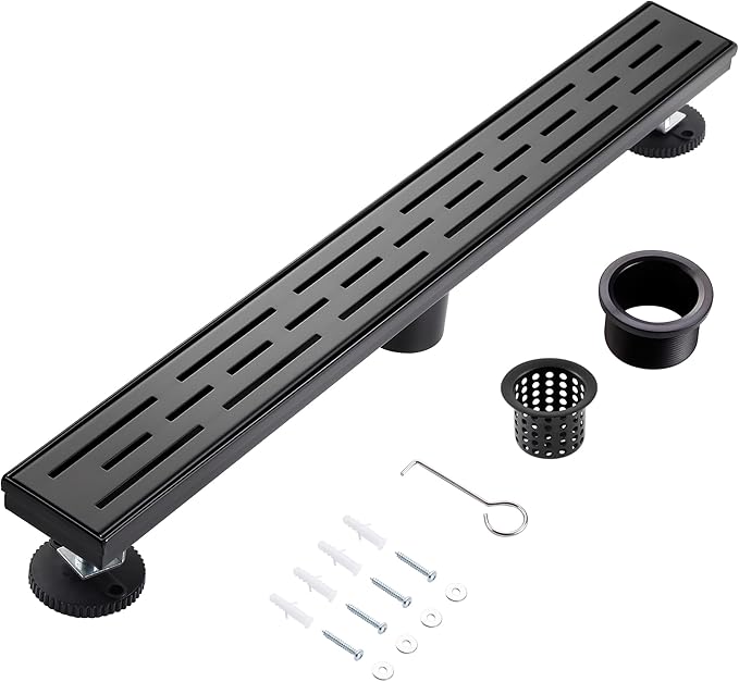 12 Inch Linear Shower Drain, Matte Black Shower Drain,Removable Grate, 304 Stainless Steel, Easy to Install and Clean for Bathrooms (Drain Base Not Included),LSD-01A-12B