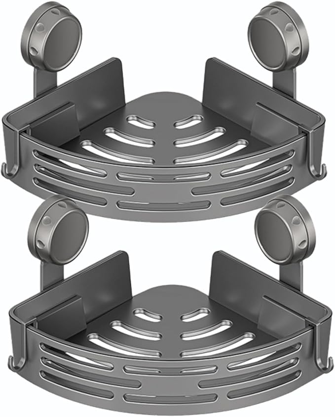 No-Drill Bathroom Corner Shelf, 3 Tier Corner Shelf Bathroom, Suction Cup Corner Shower Shelf, Wall Mounted Storage Rack for Bathroom & Kitchen (2PCS-Gray)