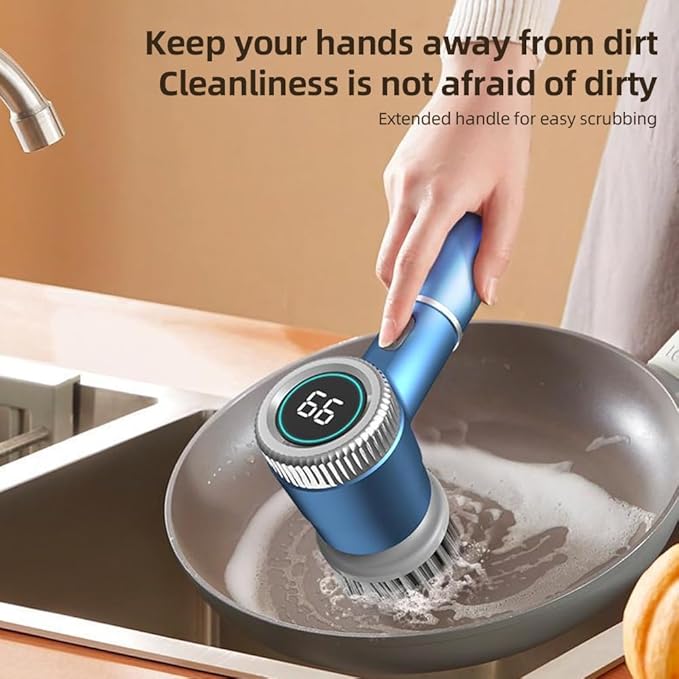Decdeal Electric Cleaning Brush Set, Cordless Electric Spin Scrubber Waterproof 3 Speeds Digital Display Handheld Scrubber with 5 Brush Heads Ideal