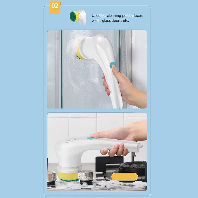 Electric Spin Scrubber, Cordless Lightweight with 5 Brush Heads for Bathroom Kitchen Shower Bathtub Glass Car