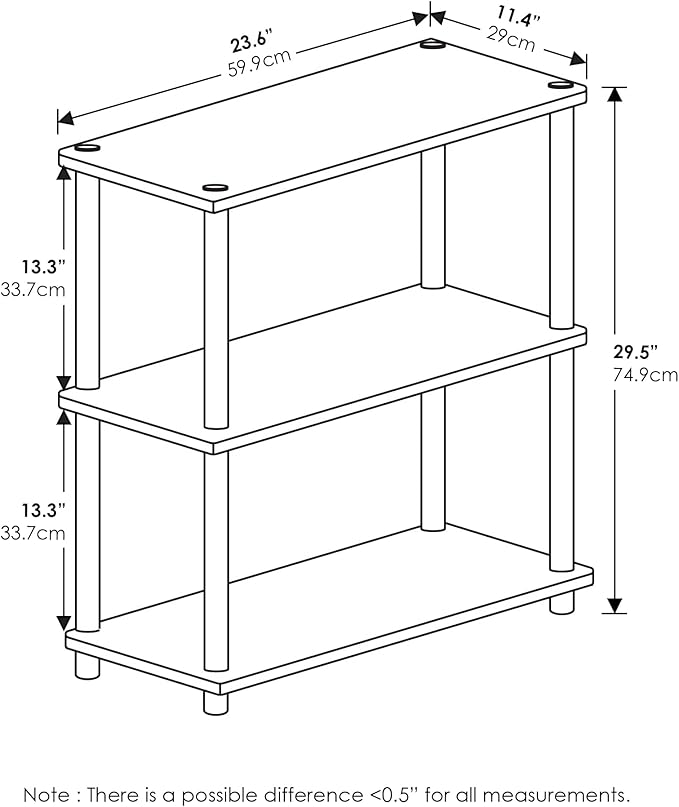 Furinno TURN-N-TUBE Storage Shelves, 3-Tier Book Shelf, Corner Shelf, Toolless Open Shelves, for Organization and Storage, Living Room, Garage, Home Office, Beech