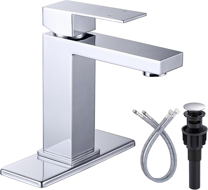 ARCORA Single Handle Bathroom Faucet: 304 Stainless Steel Bathroom Sink Faucet Single Hole with cUPC Supply Lines and Pop Up Drain, Chrome