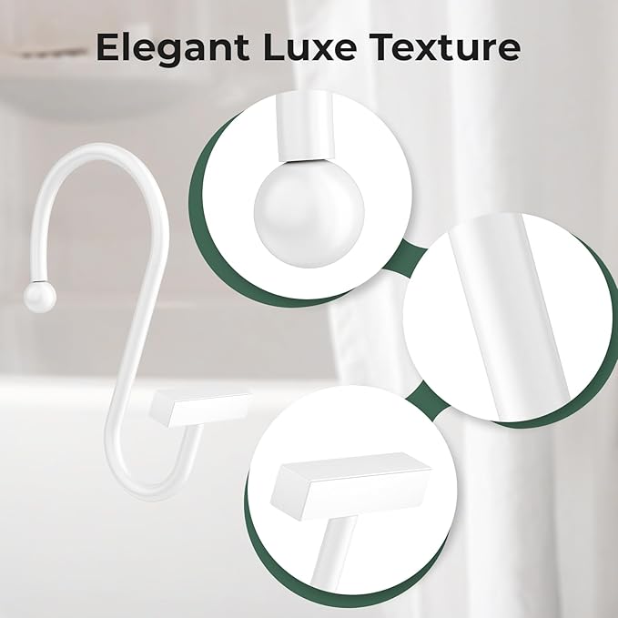 White Shower Curtain Hooks, Bathway Shower Curtain Rings Rust Proof, 12PCS Shower Hooks for Shower Curtain, T-Bar Design Convenient Elegant Shower Curtain Hangers for Bathroom Kitchen Wardrobe