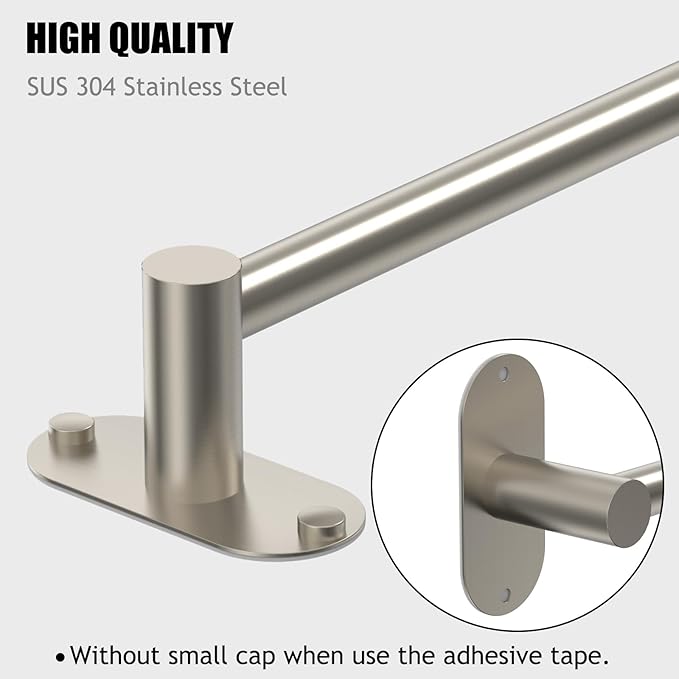Towel Bar, Adjustable 14.4inch - 25.2inch Towel Rack, Self Adhesive & Wall Mounted for Bathroom Kitchen Hand Towel Holder Cloths Hanger SUS 304 Stainless Steel Single Bar (3, Brushed Nickel)