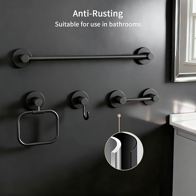 YUMORE 4-Piece Bathroom Set with Privot Toilet Paper Holder | All-in-One Wall Mounted Hardware Combo, Matte Black