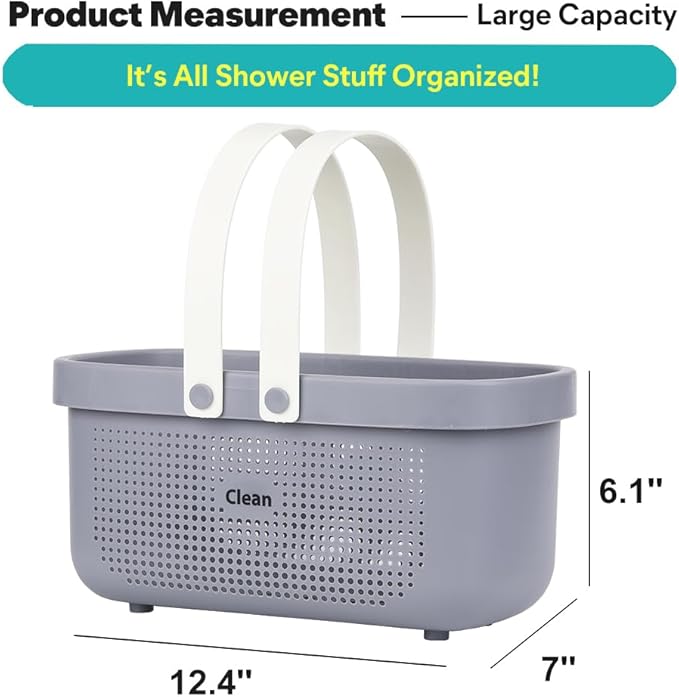LAIGOO Plastic Shower Caddy Basket, Large Bathroom Caddy Organizer with Handles, Portable Storage Basket Tote for College Dorm Essentials, Bathroom, Gym, Travel, Camping, Makeup Organizer, Gray