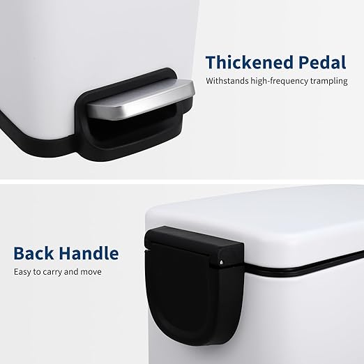 Garvee 12 Gal and 2.6 Gal Stainless Steel Trash Can Combo Set, Slim Garbage Can for Kitchen and Bathroom, Metal Trash Bin with Removable Inner Bucket & Step On Foot Pedal, White