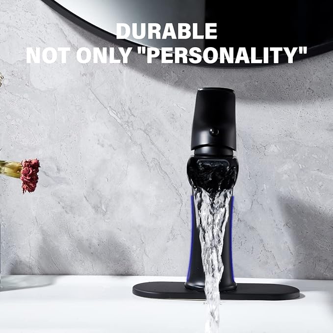 Waterfall Bathroom Faucet Black YUNDOOM Matte Black with Pop Up Drain Single Handle One Hole or Three Holes Vanity Farmhouse RV Vessel Basin Faucet Deck Mount