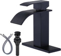 ARCORA Waterfall Bathroom Faucet Matte Black Faucet for Bathroom Sink Single Handle Mixer Tap Lavatory Vanity Faucet with Deck Plate and Pop Up Drain, 1 or 3 Hole