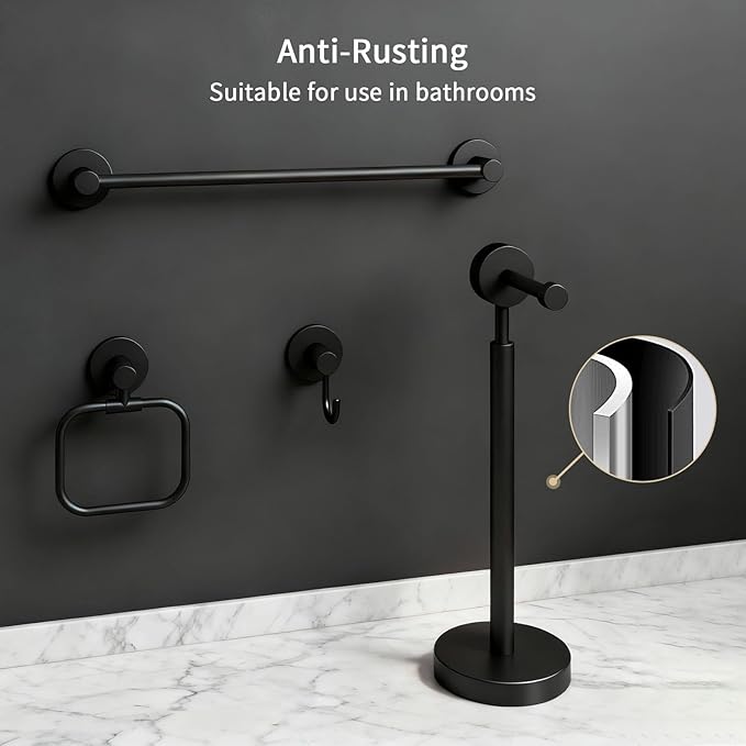 YUMORE 4-Piece Bathroom Set with Privot Toilet Paper Holder | All-in-One Wall Mounted Hardware Combo, Matte Black