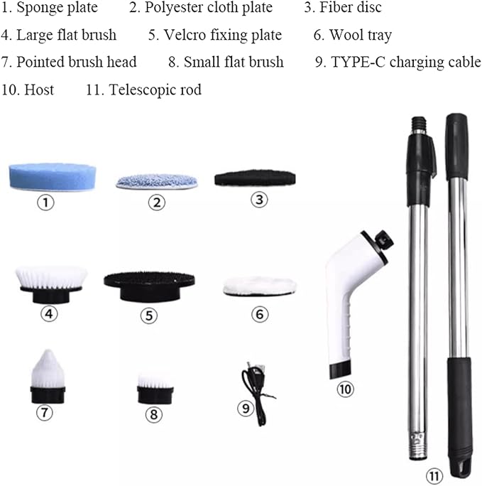 Floor Tile Toilet Brush Long Handle Bathroom Brush Cordless Electric Cleaning Brush with 8 Replaceable Brush Heads for Home ()
