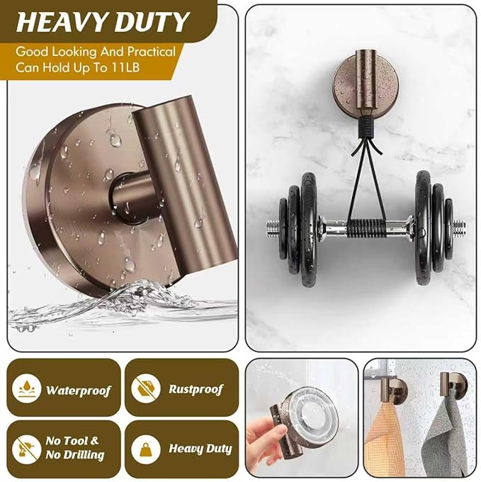Suction Cup Hooks for Shower,Heavy Duty Shower Towel Suction Hooks,No Drill Wall Mounted Towel Hooks for Bathrooms Wall,Kitchen,Glass,Mirror,Tile to Hang Towels,Robes,Coat-Champagne Bronze(4 Pack)