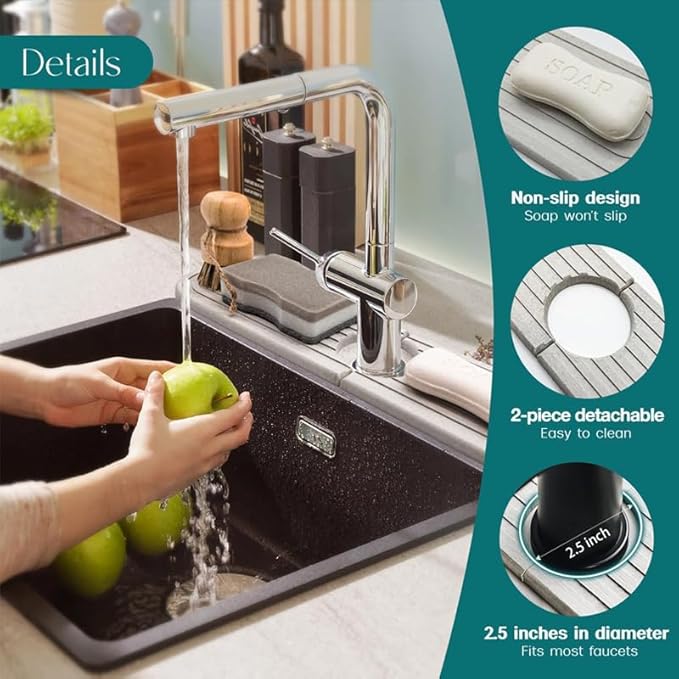 faucet mat for kitchen & bathroom stone drying mat for kitchen counter sink faucet mat splash guard behind faucet diatomite stone sink tray Sleek Curved Edge(light gray,23.6" x 4")