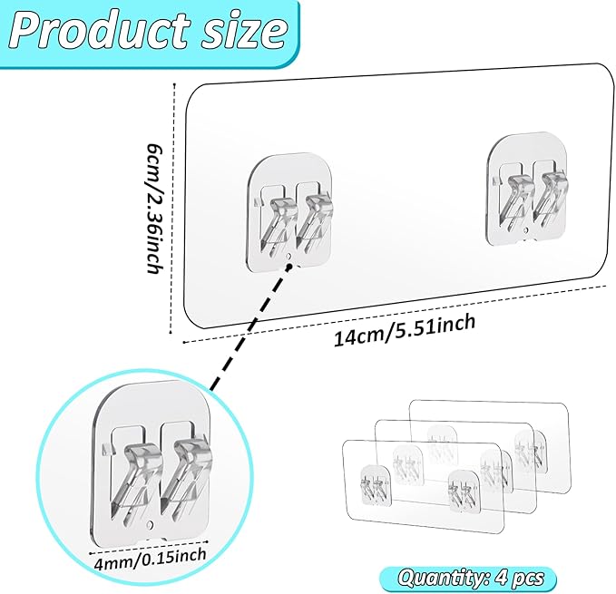 cobee 8 Pcs Shower Caddy Adhesive Replacement, Shower Adhesive Hooks Wall Hooks, Transparent Strong Adhesive Hooks, No Drilling Wall Mount Hooks for Shower Caddy Shelves Rack(4 Pcs Set)