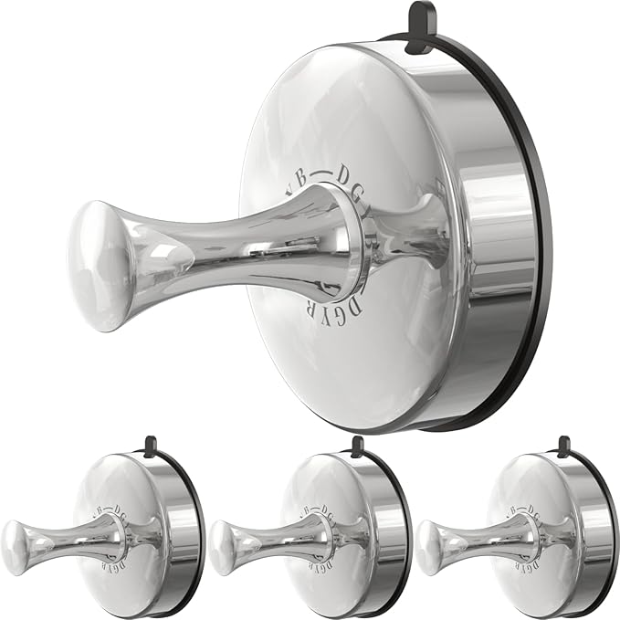 DGYB Suction Cup Hooks for Shower Set of 4 Removable Stainless Steel Towel Hook for Bathroom Glass Window Door Wall and Suction Wreath Hook for Hanging Robe, Loofah, Coat - Chrome