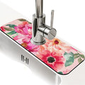 Kitchen Sink Splash Guard，Pink floral watercolor Faucet Mat Sink Gadgets-Super Absorbent Fast Drying Mat Drip Catcher for Kitchen, Bathroom,Sink Mat, Dish Drying Mat, Bathroom(15" X 5.5" )