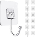 ZESLMG Large Adhesive Hooks for Hanging, 12 Pack Self Sticky Wall Hooks Heavy Duty 15lb Clear, Removable Shower Hook No Damage for Towel Key Coat Wreath Picture Outdoor Bathroom Kitchen, Waterproof
