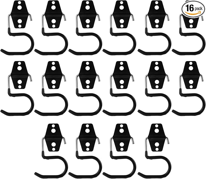 16 Pack Metal Garage Hooks S Hooks Heavy Duty Metal Large S Hooks and Broom and Mop Holder for Mop Shovel Rake Shed Garden Lawn Yard（Black）