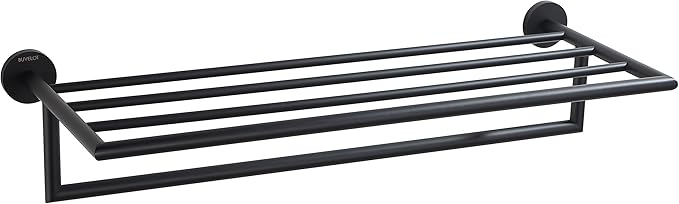 Towel Racks for Bathroom, Towel Shelf Matte Black, Wall Mounted Bath Towel Holder, Modern Hotel Style Towel Bar 26Inch, 077100-MB Leo Series