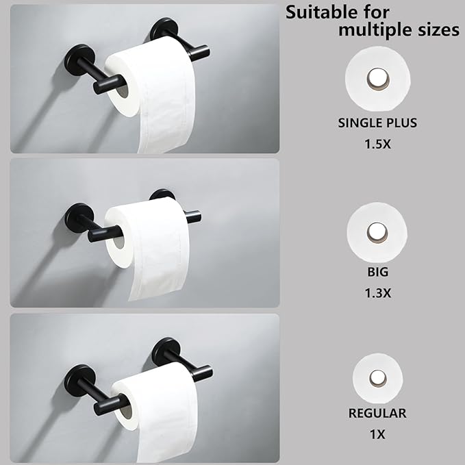 Matte Black Flip Toilet Paper Holder and Hand Towel Ring Set 2 Pieces Bathroom Hardware Accessories Set SUS 304 Stainless Steel Heavy Duty Wall Mounted Bathroom Holder