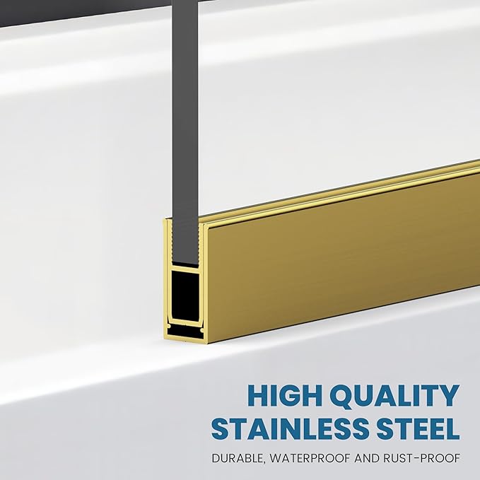 Bathroom Shower Glass Door 24 * 62" - 5/16"(8mm) Thick Clear Tempered Glass Panel, Fixed Hinged Framless Shower Glass Door with Bottom Seal, Brushed Gold