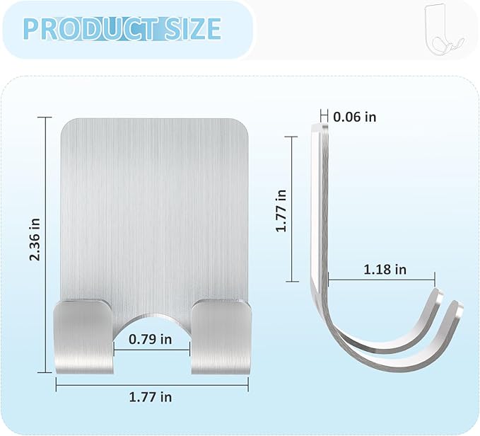 VIS'V Shower Wall Razor Holder, Metal Adhesive Razor Hooks for His and Hers, Waterproof, Silver, 2 Pcs