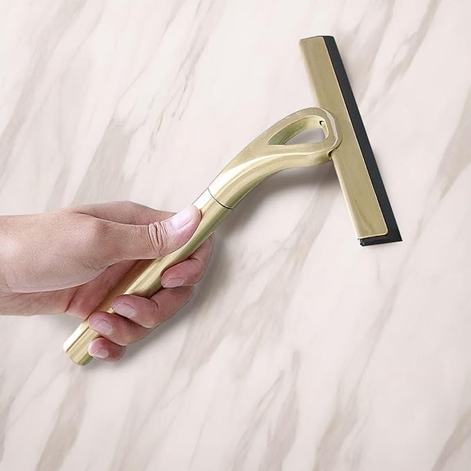 Shower Squeegee for Glass Doors, 304 Stainless Steel Silicone Window Squeegee Bathroom Cleaner Tool Shower Glass Squeegee Shower Door with Hooks for Window Cleaning (Gold)