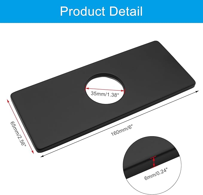 Biaungdo 6" Hole Cover Deck Plate, Matte Black Escutcheon Plate Stainless Steel Bathroom Faucet Plate Rectangle Faucet Cover Plate for 1 or 3 Hole Bathroom Vanity Sink Faucet