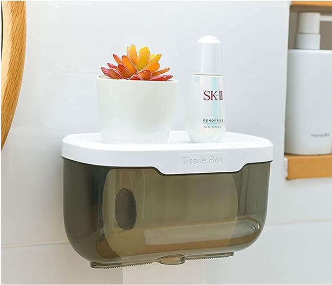 Toilet Paper Holder - Wall Mounted Waterproof Bathroom Roll Holder,Multifunction Dispenser Cat Proof No Drilling (Grey)
