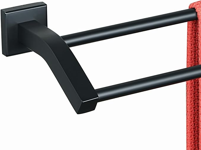 Alise Double Bath Towel Bars Towel Racks for Bathroom,Wall Mount Towel Holder Heavy Duty SUS304 Stainless Steel Towel Hanger Rail,Matte Black,28-Inch