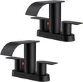FORIOUS Matte Black Bathroom Faucets, Waterfall 4 Inch Centerset Bathroom Sink Faucet with Metal Pop up Drain and cUPC Hose for Basin, Vanity, RV, Pedestal 2 or 3 Hole Sink, 2 Pack