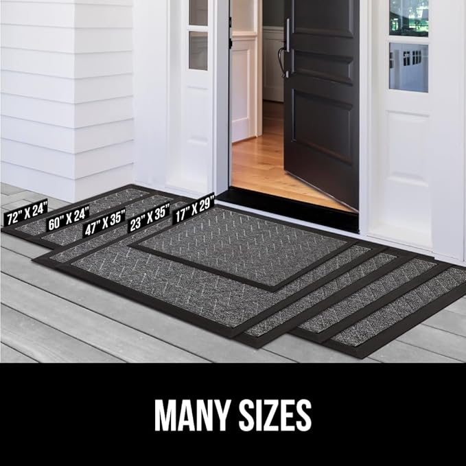 GORILLA GRIP 100% Waterproof All-Season WeatherMax Doormat, 47x35, US Designed Natural Rubber, Stain and Fade Resistant, Low Profile Indoor Outdoor Door Mats, Easy Clean Patio Mat, Black Welcome