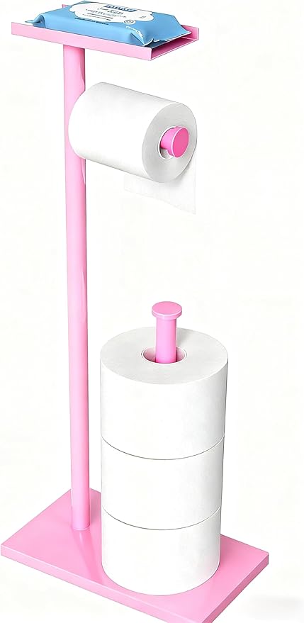 CISILY Pink Toilet Paper Holder Stand with Phone Shelf, Bathroom Toliet Decor Decoration. Tissue Paper Roll Holder Free Standing Storage Decor Accesories