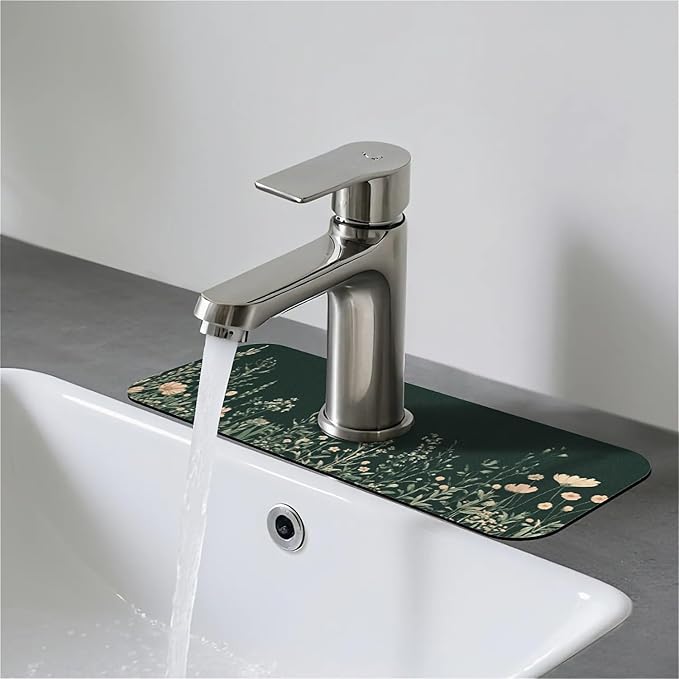 Faucet Draining Mat For Kitchen Sink, Wildflowers Meadow Diatom Mud Absorbent Drain Pad For Bathroom Kitchen Sink Splash Guard Drying Mat