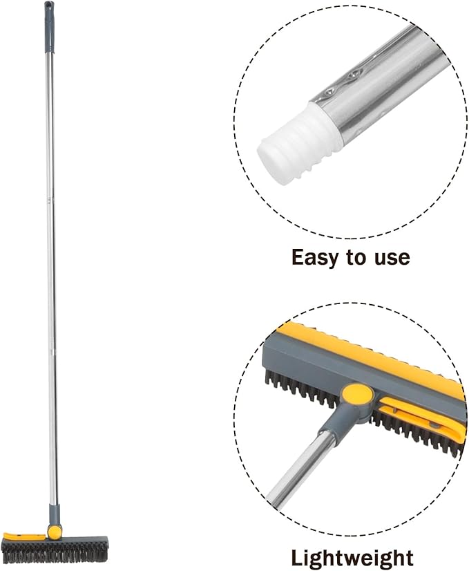 CLISPEED Shower Scrub Brush and Floor Brush with Stiff Bristles 2-in-1 with Stainless Steel Squeegee Blue-Yellow Hard Bristle for Grout and Floor Cleaning