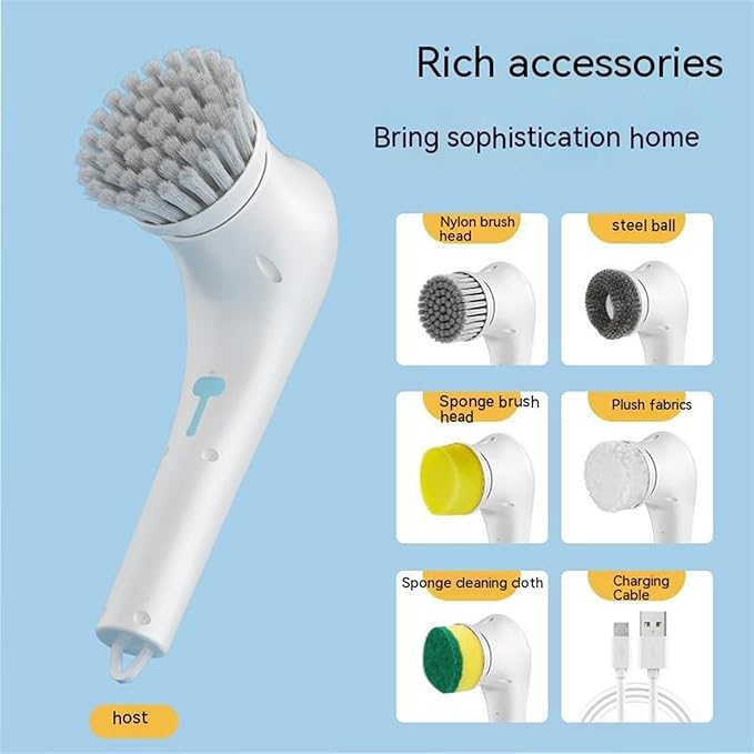 AVFORA Electric Cleaning Brush Cleaning Gadget Kitchen Cleaning Items with 5 Replaceable Brush Heads Handheld Power Shower Scrubber for Bathtub, Floor, Wall, Tile, Toilet, Window, Sink