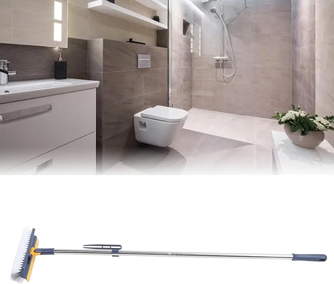 2 in 1 Floor Brush Scrubber, 180 Degree Rotating Long Handle Grout Brush Stiff Bristle Tile Brush for Cleanse Bathroom Kitchen (Dark Blue)
