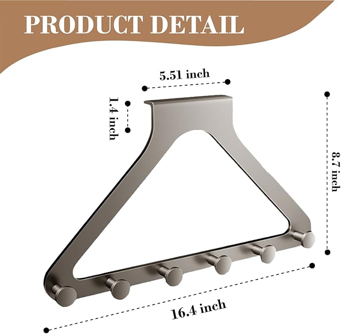 HGZBS Over Door Hooks, No Drill Silent Use 6 Hooks for Towels & Clothes, Modern Matte Metal 8.7 inch (Gunmetal Gray, Regular)