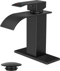 FORIOUS Matte Black Waterfall Bathroom Faucets 1 or 3 Hole, Vanity Single Bathroom Sink Faucet with cUPC Supply Line and Pop Up Drain, Suitable for Basin, Rv, Restroom Sink
