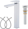 Chrome Vessel Sink Faucet, 1 Hole Single Handle Tall Bathroom Vanity Faucets, Modern Utility Rv Laundry Bath Restroom Mixer Tap with Metal Pop Up Drain and 2 Water Supply Lines