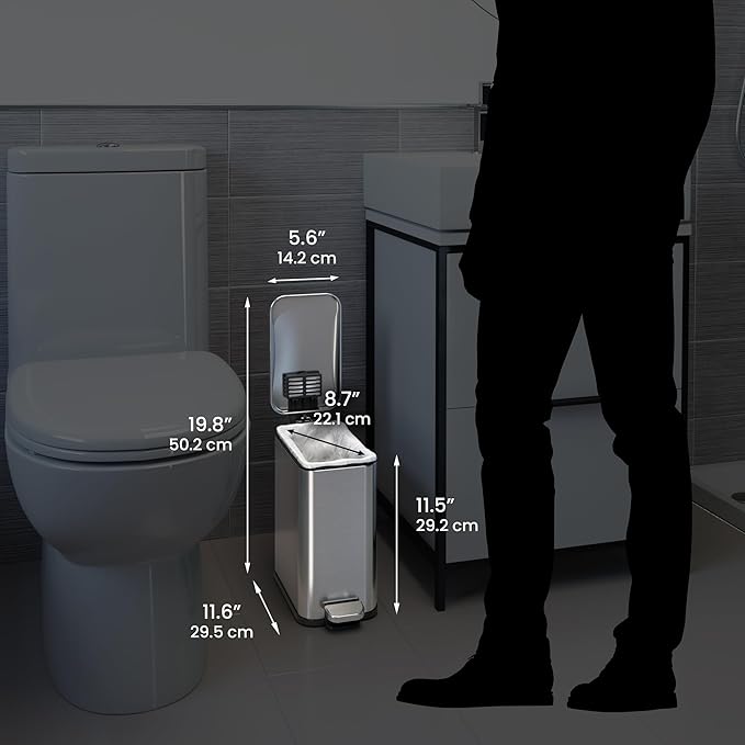 iTouchless 1.32 Gallon / 5 Liter Bathroom Trash Can with Lid, Slim Stainless Steel Step Garbage Can, Soft Close Small Wastebasket with Removable Inner Bucket for Kitchen, Powder Room, Dorm, Silver