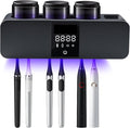 3 in 1 Toothbrush Cleaner Holders for Bathrooms,Wall Mounted Toothbrush Holders with Drying and Cleaning,Smart LED Screen,6 Toothbrush Slots,3 Cups and Toothpaste Dispenser (Deep Grey)