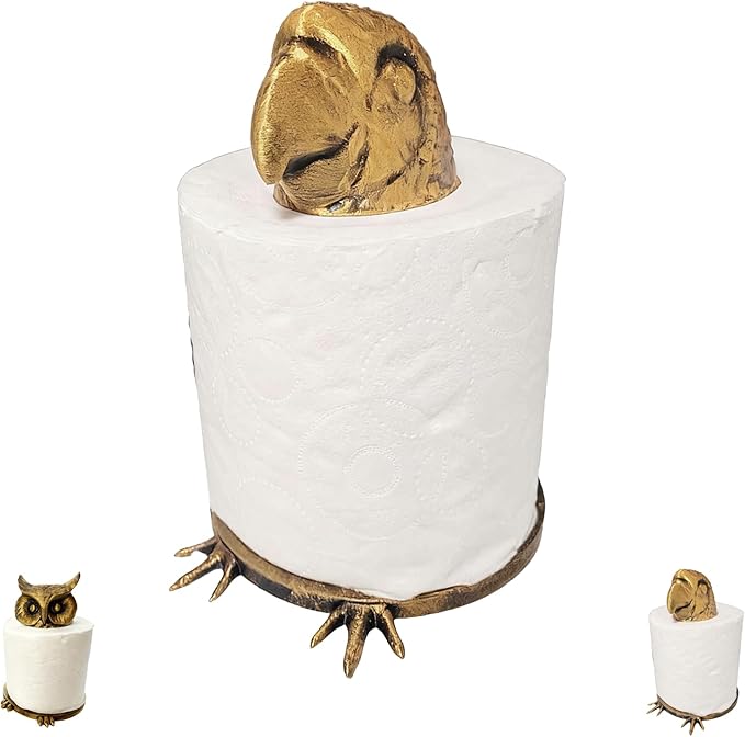 Bird Toilet Paper Holder, Decorative Toilet Paper Holder, Owl and Parrot Bathroom Tissue Roll Stand, Fun and Unique Bathroom Decor (Gold Parrot)