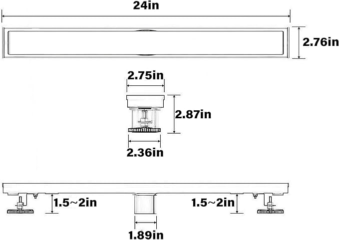 24 Inch Linear Shower Drain Bathroom Kitchen Golden Floor Drain Removable Capsule Pattern Cover Accessories Shower Drain 304 Stainless Steel Drain with Hair Strainer Adjustable Leveling Feet