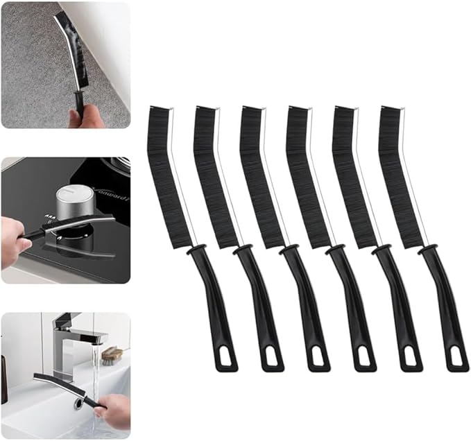 Hard Bristle Crevice Cleaning Brush Set – Multi-Purpose Detail Brushes for Grout, Sink, Teapot, Blender & Tight Corners – Deep Clean Kitchen & Bathroom (Black,6)